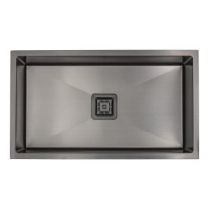 Black Stainless Steel 3/4 Radius Single Bowl Square Drain Kitchen Sink