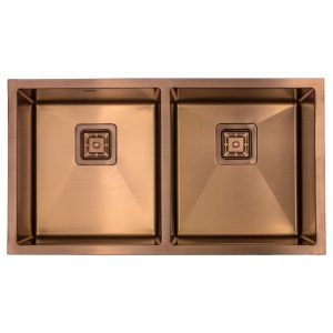 Copper Stainless Steel 3/4 Radius 50/50 Square Drain Kitchen Sink