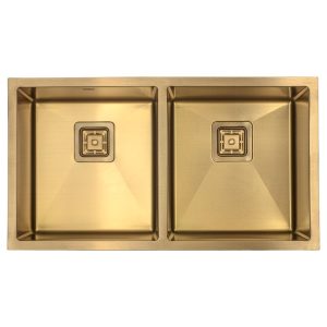 Gold Stainless Steel 3/4 Radius 50/50 Square Drain Kitchen Sink