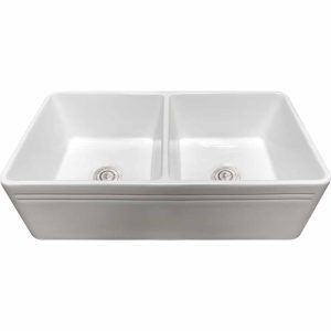 33″ Double Bowl White Porcelain Farmhouse Apron Sink 50/50